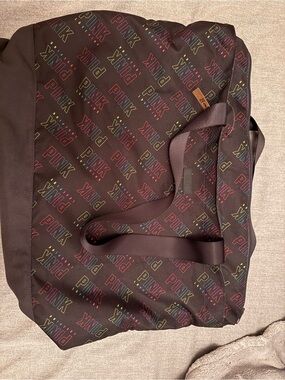 PINK Victoria's Secret Black Duffel with Multicolor Logo Print